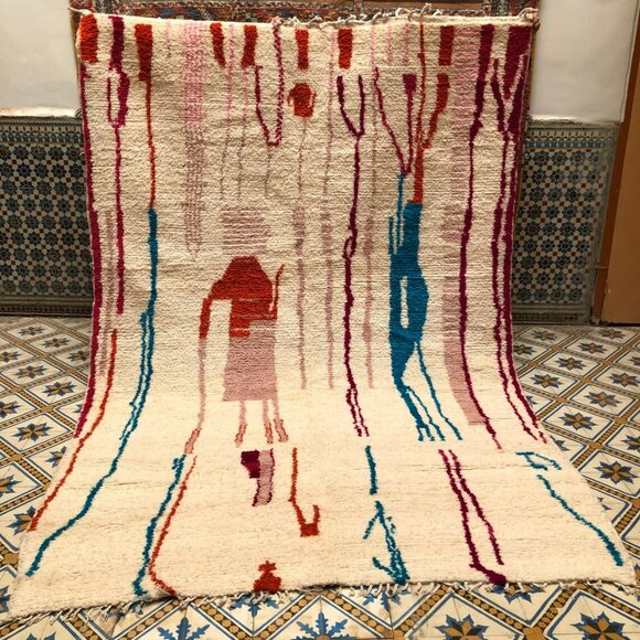 Large Abstract Ourika Handmade Moroccan Rug - Wool carpet-10'.2"x6'.6" - Picture 4 of 4